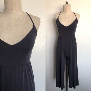 SLATE GRAY SLEEVELESS CROPPED PALAZZO JUMPSUIT - S